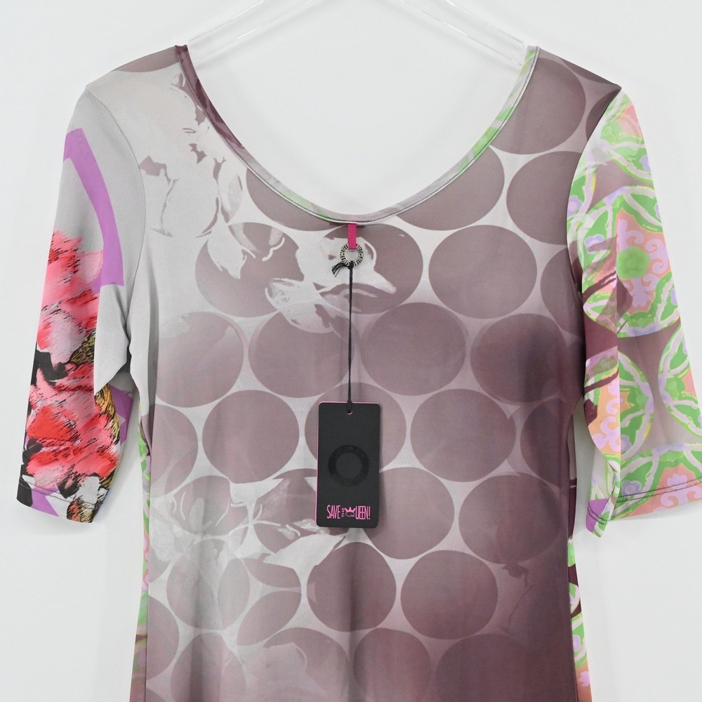 Save The Queen Floral Ruched Top Womens Size M Purple Green Italy Y2K Maximalist - Picture 12 of 15
